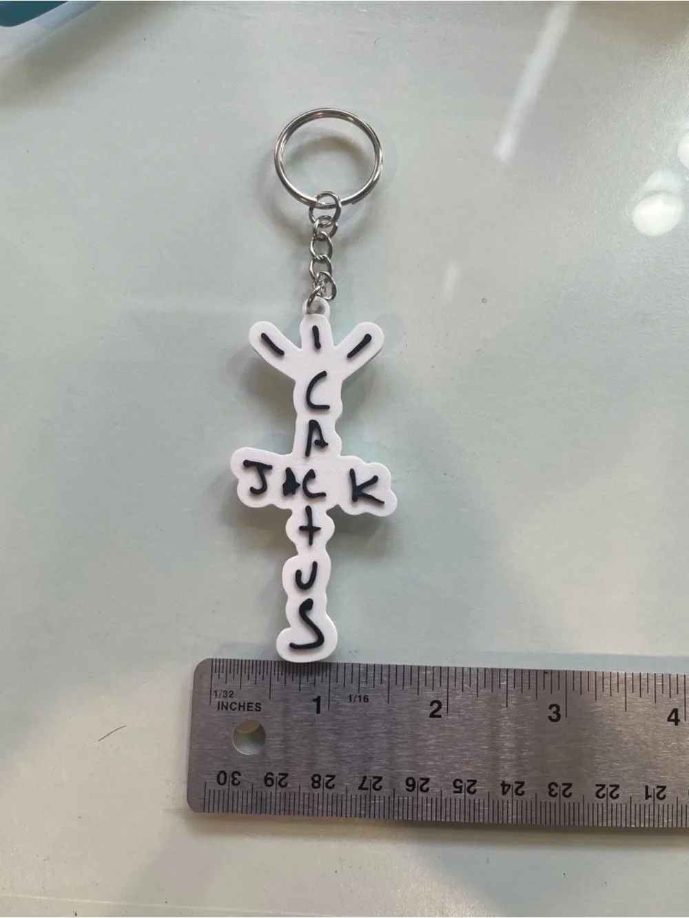 White Cactus Cross Keychain - Stylish Men’s Accessory
